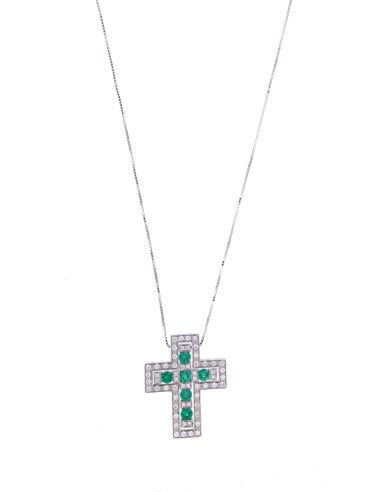 Damiani Belle Epoque Halskette in Weißgold und Diamanten (ct 0,49) und Smaragd (0,79 ct) ref: 20039538