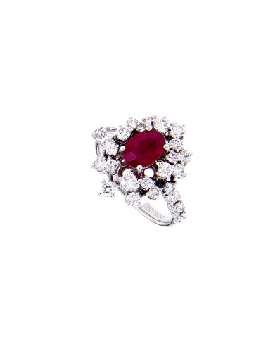 DAMIANI MIMOSA white gold ring, Ruby ct 1.12 and diamonds ct 1.04 GH