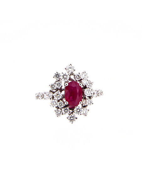 DAMIANI MIMOSA white gold ring, Ruby ct 1.12 and diamonds ct 1.04 GH
