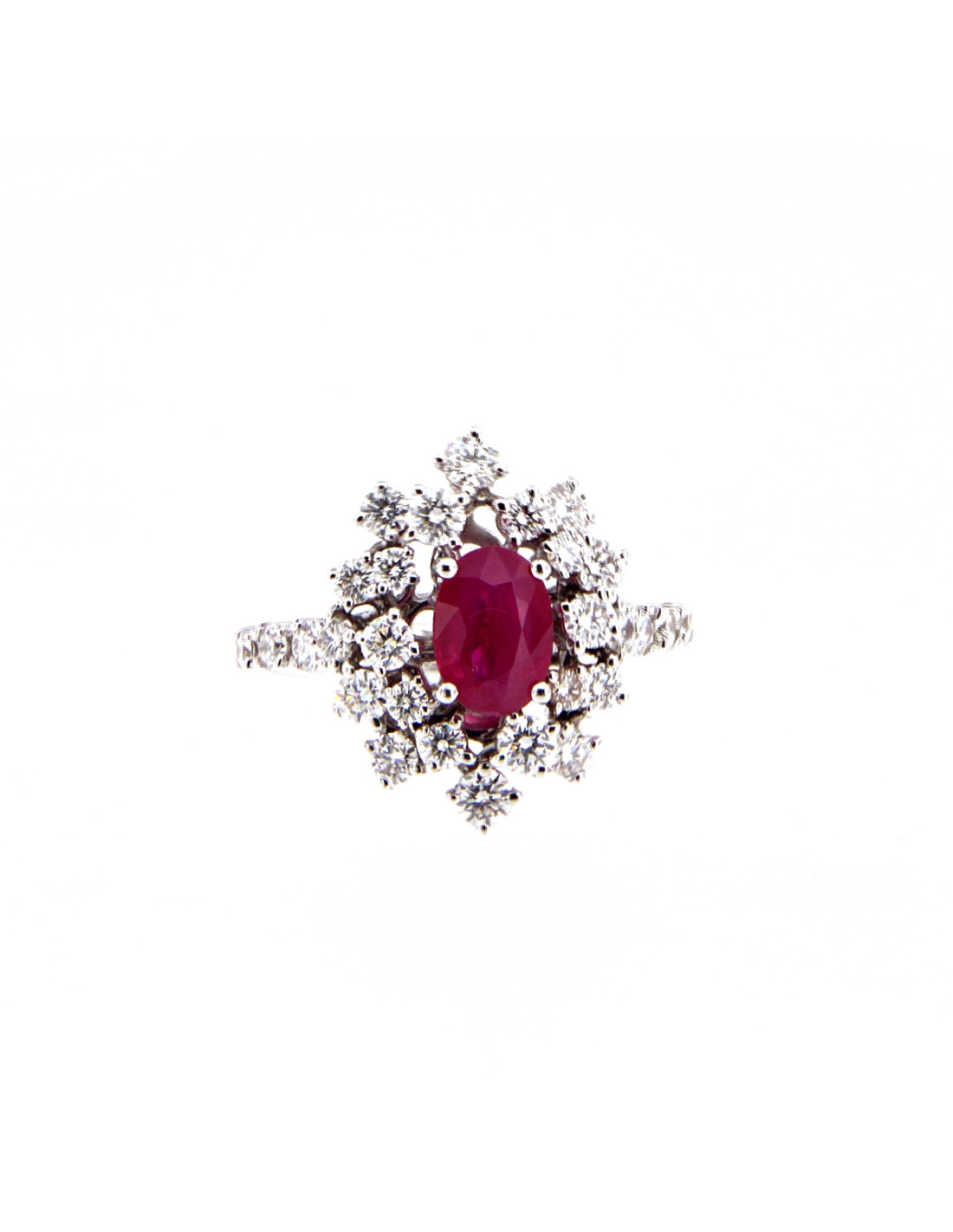 DAMIANI MIMOSA white gold ring Ruby ct 1.12 and diamonds ct 1.04 GH
