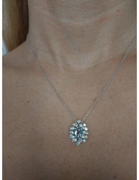 DAMIANI MIMOSA white gold necklace, aquamarine ct 0.80 and diamonds ct 0.84 GH - 20071067