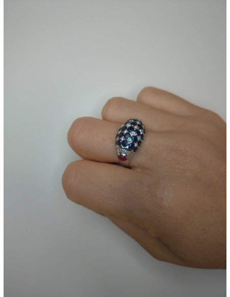 SOPRANA SAPHIR Sammlung Ring aus Weißgold, 0,25 ct Diamanten, 3,73 ct Saphire und 0,87 ct Rubine