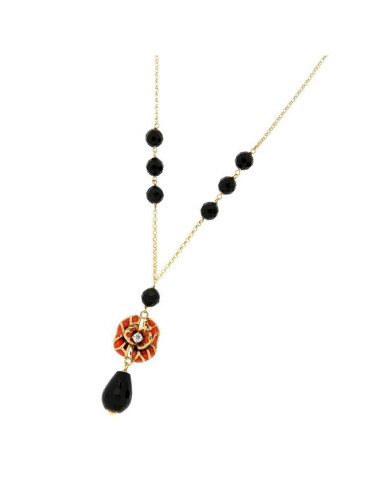 Misis Volterra Gold Plated Silver Necklace, Enamel, Onyx and Zircons OR07684