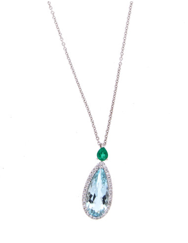 Crivelli AcquaMarina Collection Necklace in gold, diamonds, emerald and aquamarine 3.38 ct - 372-2285
