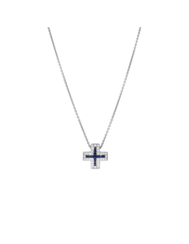 Crivelli Sapphire Collection "CROSS" Necklace in Gold, Diamonds and sapphires 1.60 ct - 117-C115