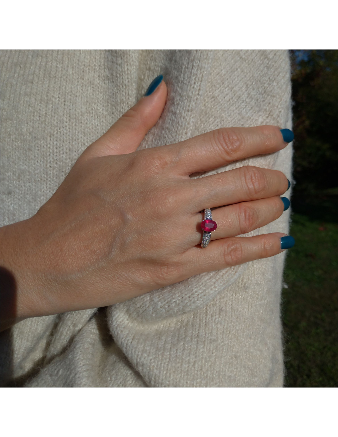 DAMIANI CLASSIC ring in white gold 1.35 ct ruby and 0.24 ct diamonds