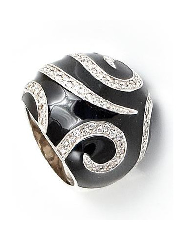 Misis Africa Queen Ring Silver rhodium, Black enamel and Zircons AN02958
