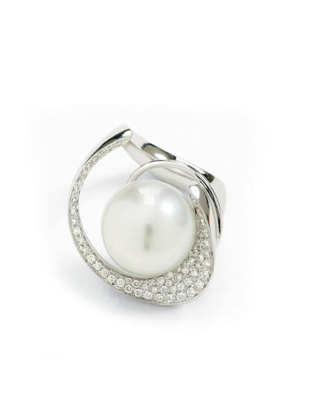 UTOPIA GALLERY anello in oro bianco con diamanti e perla 17 ref: GAU01