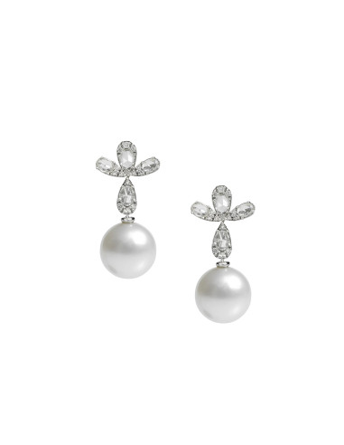 UTOPIA PAVONE orecchini in oro bianco con diamanti e perla 11.00 mm - ref: PVO12BBD03