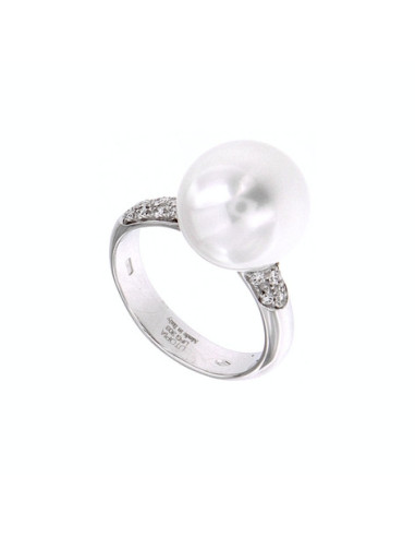 UTOPIA SIMPLY  ring white gold with diamonds and pearl mm 12 - ref: UFG303