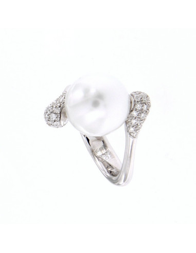 UTOPIA SIMPLY  ring white gold with diamonds and pearl mm 11.20 - ref: QAA153