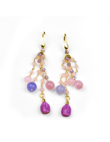 Misis Liliac Earrings Gold plated Silver, Enamel, stones and crystals OR010136