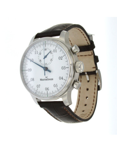 MeisterSinger Singular quadrante Bianco acciaio su pelle MM401