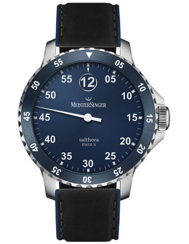 Meistersinger Salthora Meta X quadrante Blu - acciaio su cinturino in pelle - 43 mm - ref. SAMX908