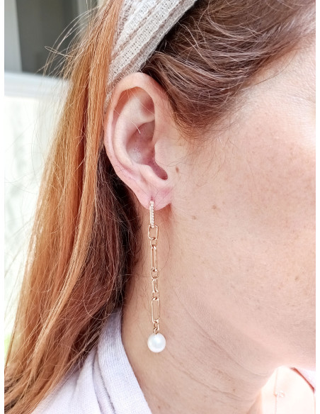 UTOPIA AURUM pink gold earrings with diamonds and pearls 8.00mm ref: AUSO1RB02