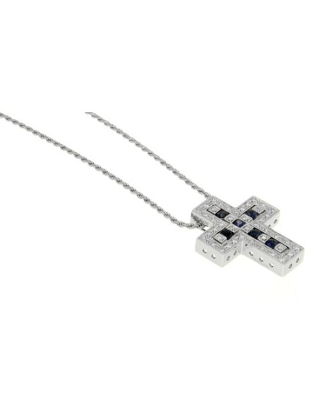 Damiani Belle Epoque COLLANA CROCE IN ORO BIANCO CON DIAMANTI (ct 0.29) E ZAFFIRI (ct 0.42)ref: 20073461
