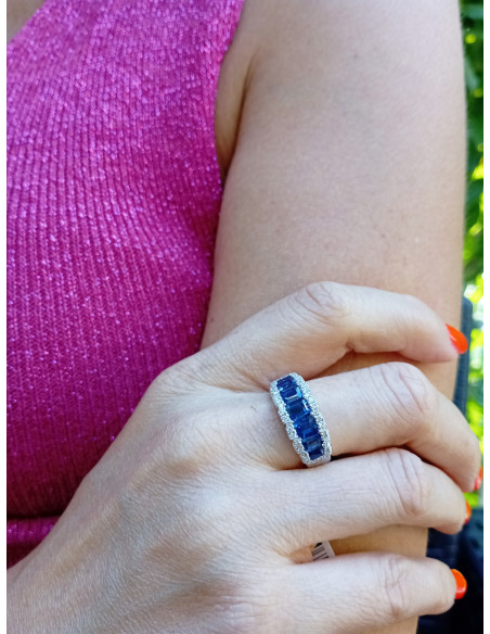 Valentina Callegher Sapphire collection gold ring, diamonds ct. 0.40 and sapphires ct. 3.24 - ref: 6413-ZF