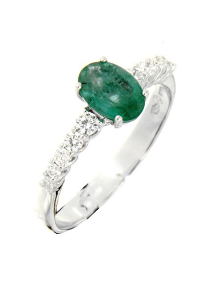 DAMIANI CLASSIC anello in oro bianco, smeraldo 0.77 ct e diamanti ct 0.24 GH