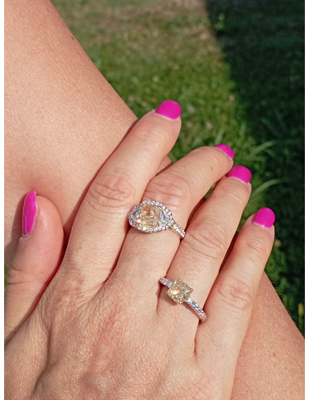 DAMIANI MINOU Weißgoldring mit gelbem FANCY-Diamant RADIANT schneiden 1.62 ct