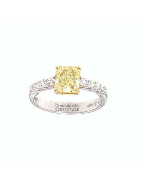 DAMIANI MINOU Weißgoldring mit gelbem FANCY-Diamant RADIANT schneiden 1.62 ct