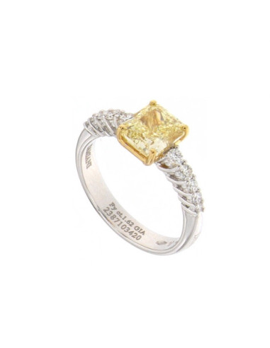 DAMIANI CLASSIC anello in oro bianco con diamante FANCY colore giallo Taglio RADIANT 1.62 ct