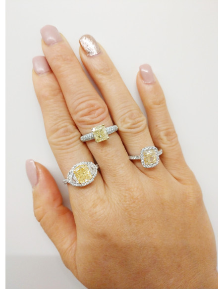 Crivelli Diamonds Collection ring in white gold, 2.00 ct fancy diamond yellow color and 0.88 ct diamonds