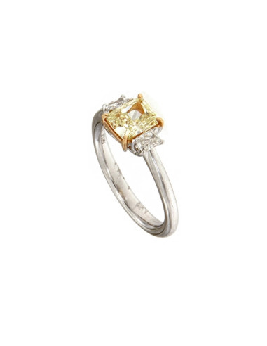Crivelli Diamonds Collection ring in white gold, 1.26 ct fancy diamond yellow color and 0.30 ct diamonds