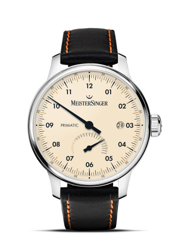 Meistersinger PRIMATIC Ivory dial - Steel on leather strap - ref. PR903