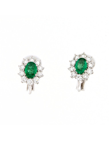 DAMIANI CLASSIC earrings in white gold, 1.21 ct emerald and 1.35 ct diamonds