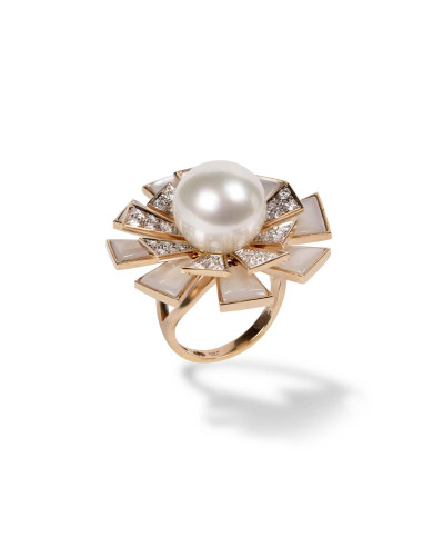 UTOPIA FLAMANTE anello in oro rosa con diamanti e perla 13.50mm ref: PRTP1089B