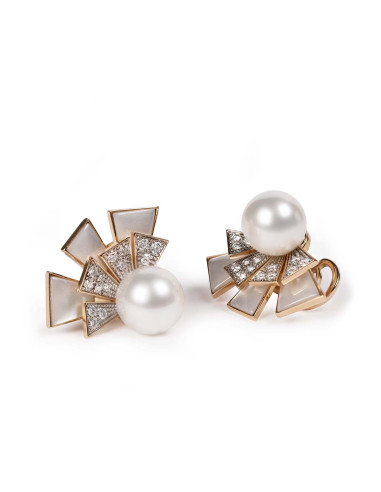 UTOPIA FLAMANTE pink gold earrings with diamonds and pearls 10.50mm ref: FLO1RB02