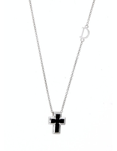 DAMIANI CLASSIC cross necklace in white gold and black spinels - 20088364