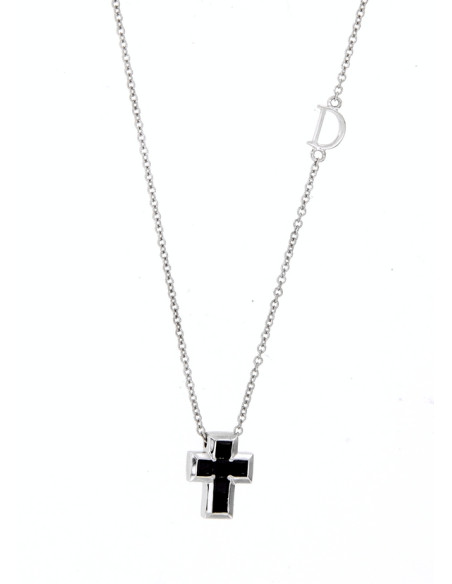 DAMIANI CLASSIC collana croce in oro bianco e spinelli neri- 20088364