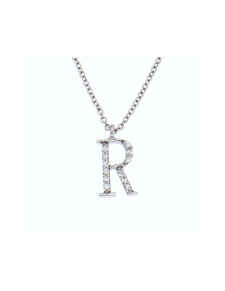 GOLAY collection Classic "Lettera R" white gold necklace and diamonds ct. 0.06