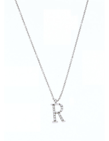 GOLAY collezione Classic "Lettera R" collana in oro bianco e diamanti ct. 0.06