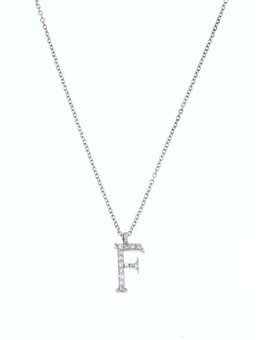 GOLAY collection Classic "Lettera F" white gold necklace and diamonds ct. 0.06