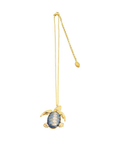 Misis Empire 18ct Gold Plated Silver Necklace, blue Enamel, Zirconia CA08013MX