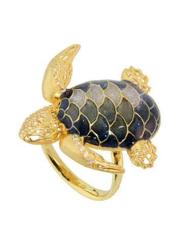 Misis Empire Ring 18ct Gold Plated Silver, Enamel, Zirconia AN03400BL