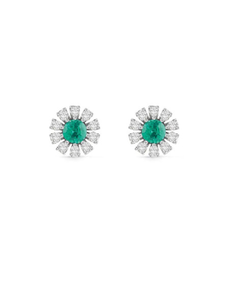 Damiani MARGHERITA Gold Earrings , Diamonds and emerald 0.16 ct
