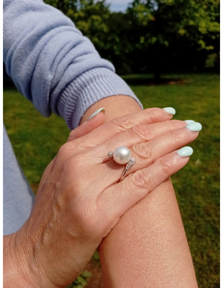 UTOPIA SIMPLY  Ring Weißgold mit Diamanten und Perle mm 11.20 - ref: QAA153