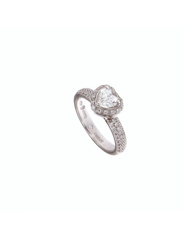 DAMIANI MINOU white gold ring with HEART cut diamond 0.70ct and pavé diamonds