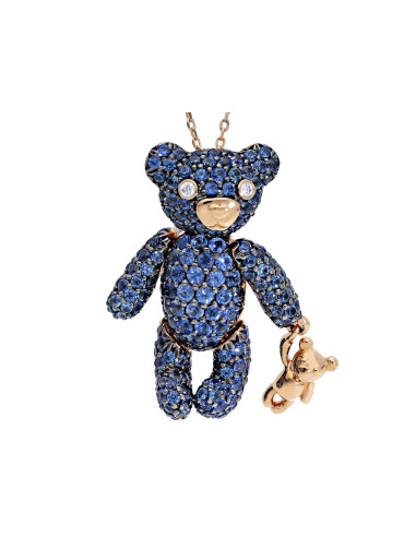 LJ ROMA ANIMALS collection necklace TEDDY BEAR in rose gold and sapphires 2.35ct - 241307