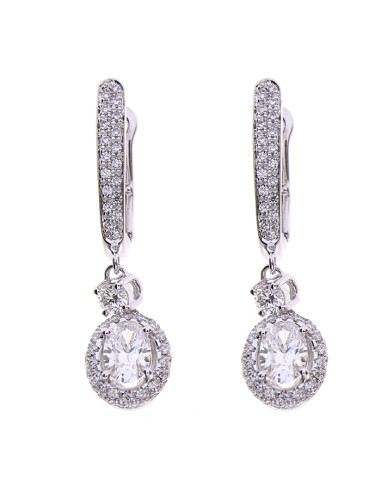 DAMIANI MINOU orecchini in oro bianco con diamante taglio "ovale" e pavé di diamanti - 1.64 ct