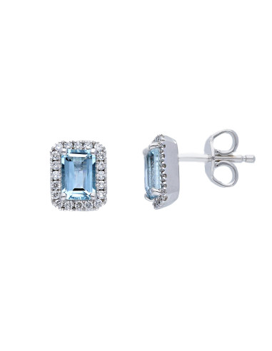 LJ ROMA Aquamarine collection rectangular earrings in white gold, diamonds and aquamarines 1.00ct - 205119