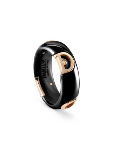 Damiani DIcon BLACK CERAMIC, PINK GOLD AND DIAMOND RING - 7 mm - 20087240