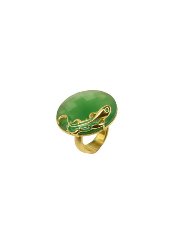 Misis Lucky Gecko Ring 18 Karat vergoldetes Silber, Emaille, Achat AN03613