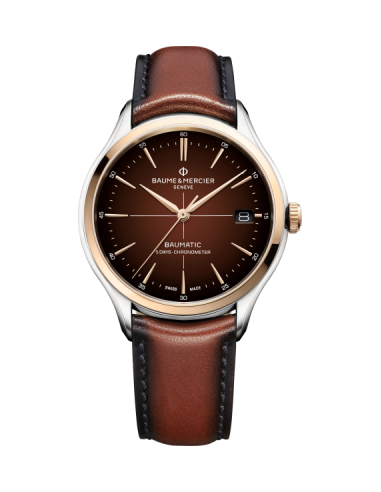 BAUME & MERCIER CLIFTON BAUMATIC steel, steel pink gold capped and leather - M0A10713