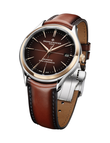 BAUME & MERCIER CLIFTON BAUMATIC steel, steel pink gold capped and leather  - M0A10713