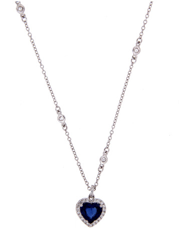 Valentina Callegher collezione Zaffiro, collana in oro, diamanti ct 0.34 e zaffiro taglio cuore ct 1.12