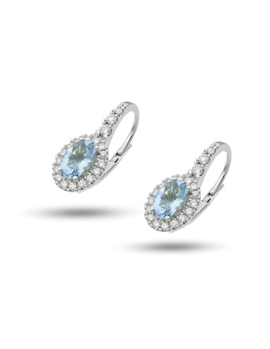 SOPRANA collection AQUAMARINE earrings in white gold, diamonds 0.45 ct and aquamarines 1.34 ct
